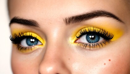 Fototapeta premium A close-up of a woman's eye with yellow eyeshadow.