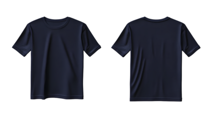 flat navy blue t-shirt template, front and back view, mockup concept