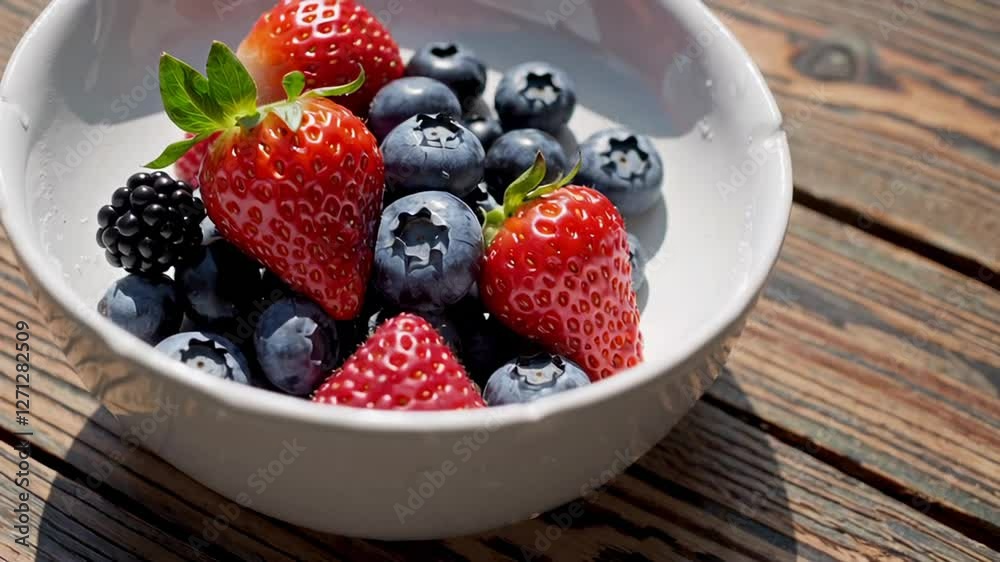 Aufkleber fresh strawberries, blueberries, and blackberries, creating a colorful and healthy mix in a bowl, re