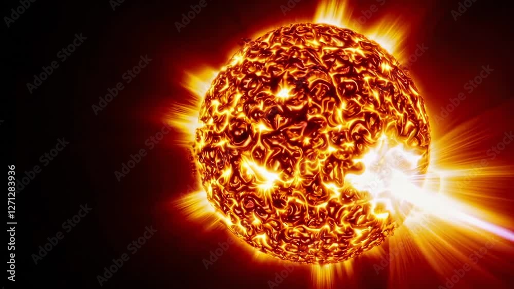 Poster solar flare bursting with intense energy, radiating bright light beams and showcasing dynamic solar 