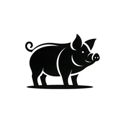 Vector illustration of a pig in a simple black and white silhouette style isolated PNG