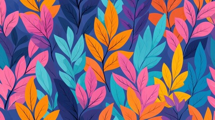 Background pattern leaf concept. Whimsical Hand Drawn Colorful Spring Foliage with Vibrant Leaves and Lush Botanical Pattern