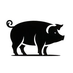 Fototapeta premium Vector illustration of a pig in a simple black and white silhouette style isolated PNG