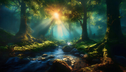 Obraz premium sun rays in the forest