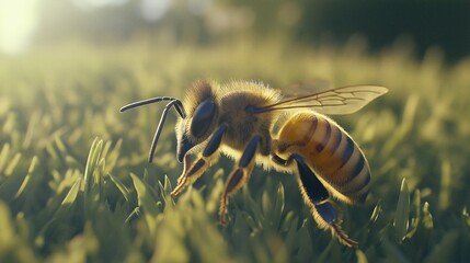 Close-Up of a Bee on Grass