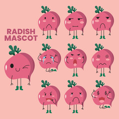 cute radish set mascot expression vector illustration