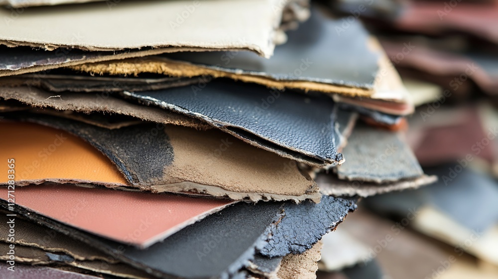 Fototapete closeup of assorted leather scraps stacked together showcasing different colors and textures : gener