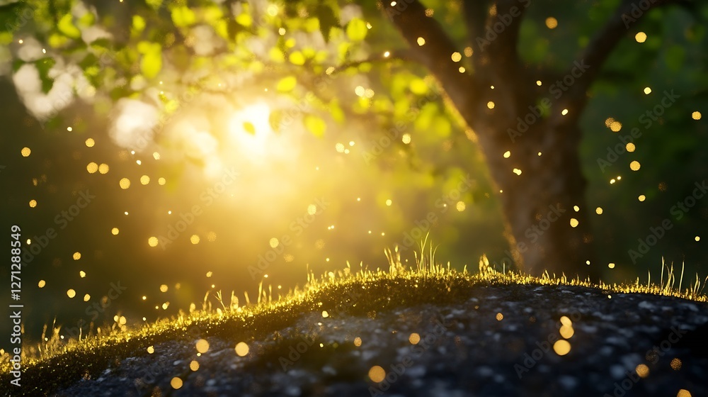 Leinwandbilder glistening sunlight filtering through leaves illuminating tiny particles floating in air : generativ