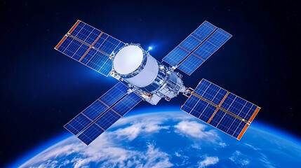Satellite in Orbit Over Planet Earth Communication and Space Exploration Technology Innovation