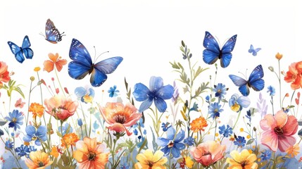 Butterfly illustration set with blue, purple, and orange tones, detailed wings on a clean white background