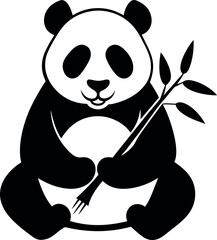 Minimalistic Black Silhouette Vector Illustration of a Panda Eating Bamboo, Cute Wildlife, Peaceful Forest, Asian Animal, Nature Lover, Bamboo Feast, Serene Moment, and Endangered Species Art.