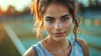 Obraz premium Close up of a girl doing sport at the field