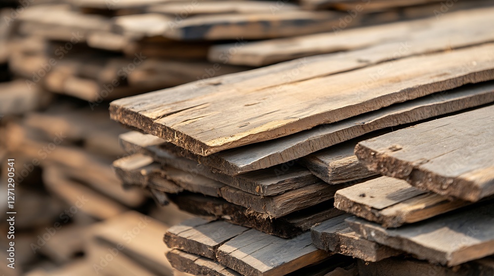 Aufkleber pile of rough cut lumber planks stacked neatly for construction projects : generative ai