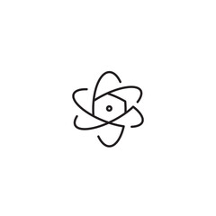 Atom icon. Atom isolated symbol. Nuclear science. Nucleus of proton. Core of neutron. Molecule of life. Pictogram for physics, energy, medicine and chemistry. Vector illustration