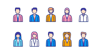 Colorful PNG icons of diverse people in a professional style