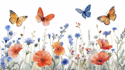 Naklejka premium Butterfly illustration set with blue, purple, and orange tones, detailed wings on a clean white background
