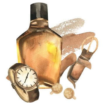 watercolor perfume bottle watch cufflinks clip art preview