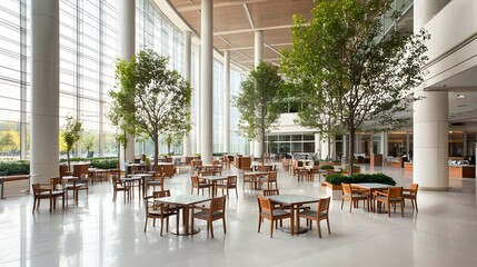 Obraz premium Modern Building Lobby Interior with Indoor Trees and Seating