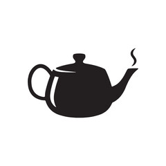 Tea pot with steam logo design concept. Vintage tea pot silhouette simple illustration, vector.