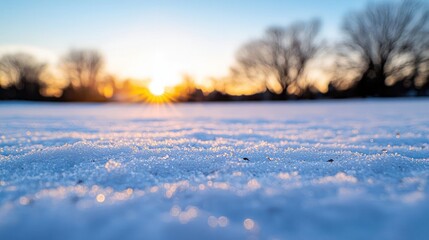 Close Up Sparkling Snow At Sunset Winter Landscape
