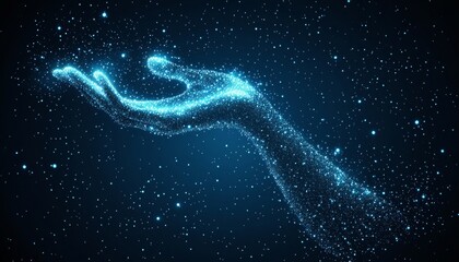 Digital Hand Reaching for Light, Futuristic Technology Background, Network Connection