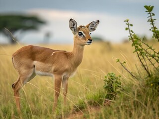 Obraz premium Cute young gazelle standing in savanna 
