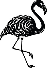 Flamingo Standing on One Leg, Black Silhouette Minimalistic Vector Illustration, Graceful Bird, Elegant Animal, Flamingo Design, Tropical Wildlife, Nature, Standing Flamingo, Bird Art, Vector Illustra