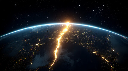 Fototapeta premium Spectacular View of the Earth with City Lights and Sunrise from Space Showing Urban Growth