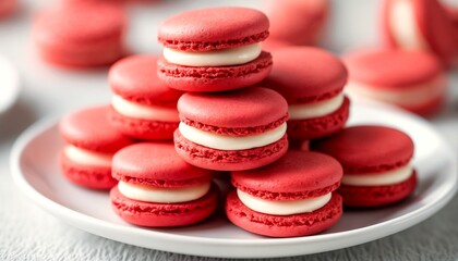 macarons on two white plates.