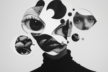 Psychedelic Generative AI Collage In Black And White With Surreal schizophrenic Concepts