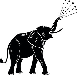 Elephant Spraying Water, Black Silhouette Minimalistic Vector Illustration, Majestic Animal, Water Spray, Elephant Design, Wildlife Art, Nature, Animal Illustration, Water Splash, Vector Art.