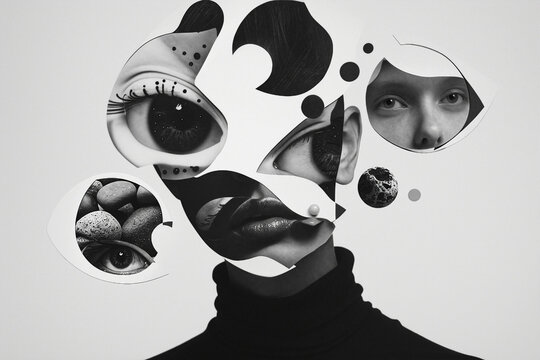 Psychedelic Generative AI Collage In Black And White With Surreal schizophrenic Concepts