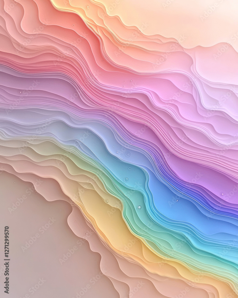 Aufkleber an overhead view capturing wave after wave of luminous pastel colors, softly undulating in a