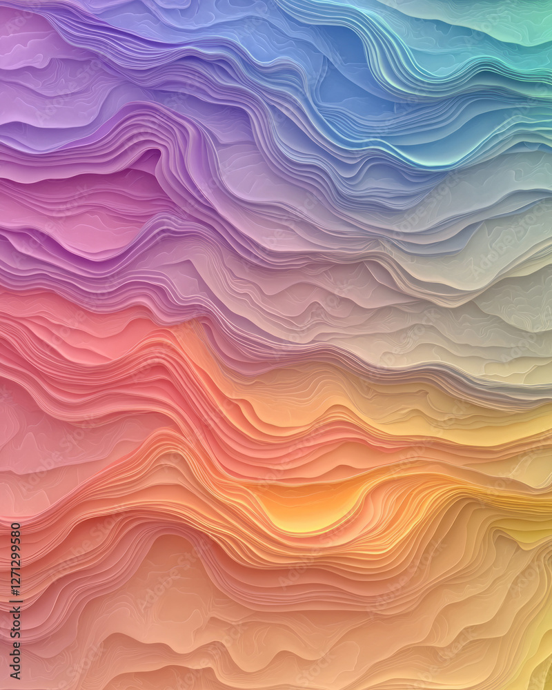 Aufkleber an overhead view capturing wave after wave of luminous pastel colors, softly undulating in a