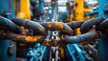 Rusty Chain Links: Close-up View of Industrial Strength and Corrosion, Showing Metal Texture and Detail. A Deep Dive into Industry's Infrastructure.