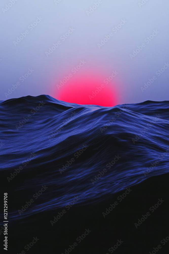 Poster a cinematic, low-angle approach emphasizing the depth of the flowing waves, highlighted by soft