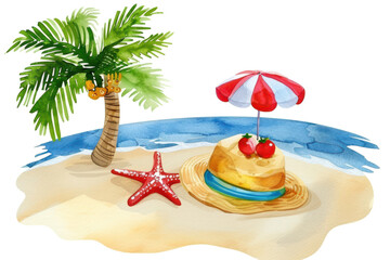 beach summer watercolor realistic