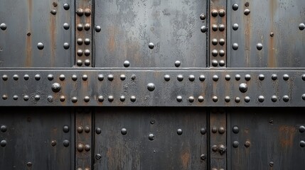 Fototapeta premium Industrial-aged iron background with faded gray steel tones, scattered corrosion spots, and distressed patterns.