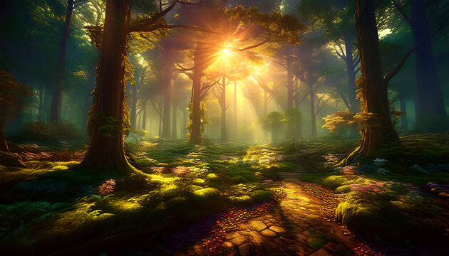 sun rays in the forest