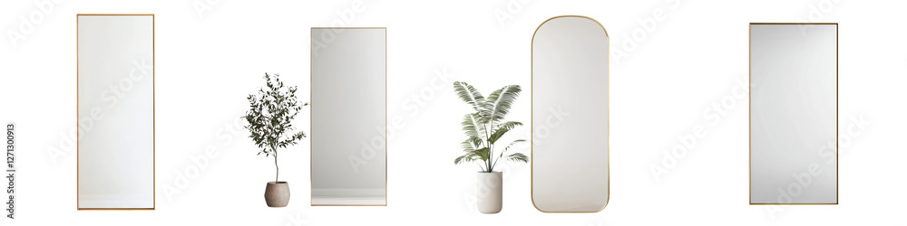 Sticker Stunning minimalist mirrored interiors featuring elegant decor potted plants and natural light reflections in modern contemporary home office or commercial spaces  Tranquil serene