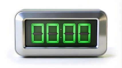 Digital Clock Display, Green LED, White Background