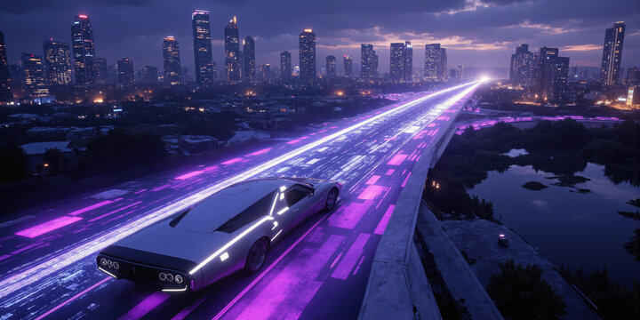 High-Speed 6G Network Visualization - A dynamic digital highway where data packets zoom in Neo Mint and Digital Lavender, symbolizing