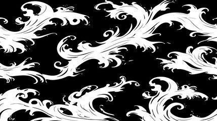 Fototapeta premium Stylized White Water Waves on a Dark Background Ornamental Design Pattern Abstract Swirls Curl Flow