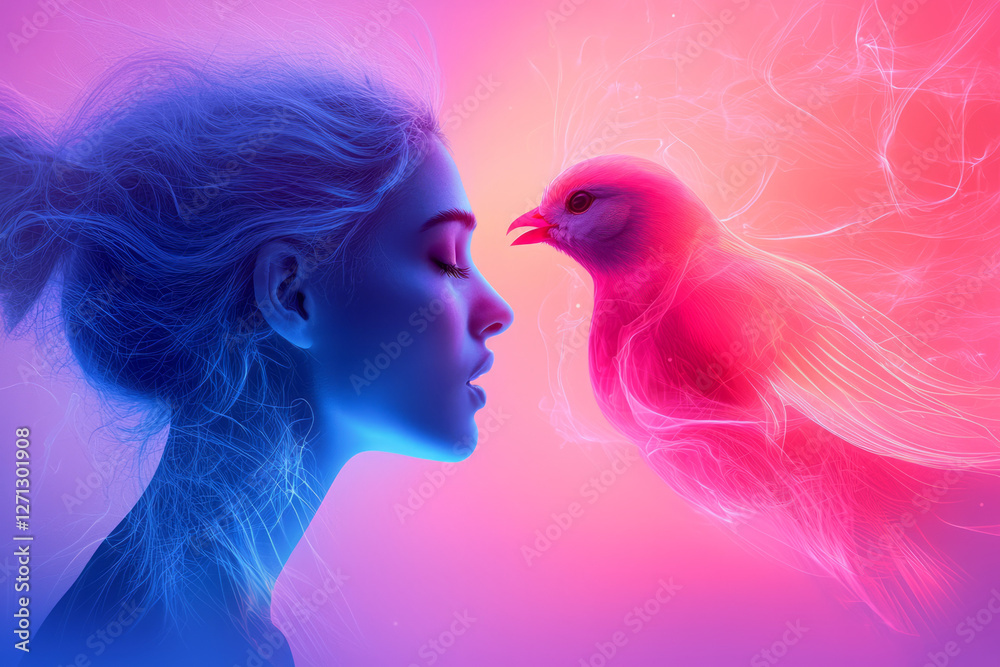Poster A wide view capturing both birds centered in a kaleidoscopic vortex of swirling lines and energetic