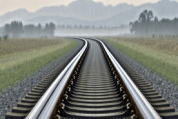 Fototapeta premium Railroad closeup. tain rails close up, low view