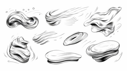 Abstract swirling shapes, design elements, white background, graphic design resource