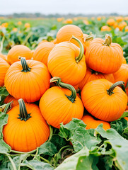 Autumn pumpkins harvest field background