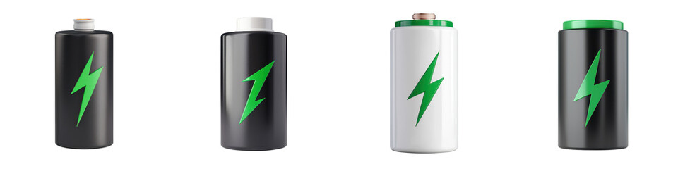Batteries in Various Shapes and Colors Representing Renewable Energy and Eco Friendly Concepts  Illustrative icons and symbols for power charge electricity technology innovation