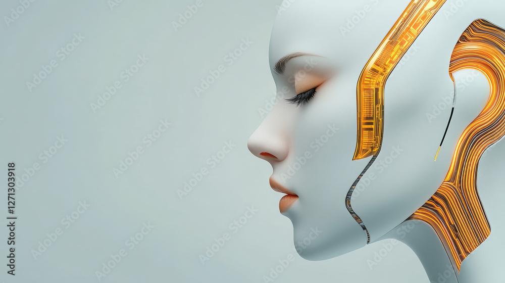 Poster a calming gray backdrop frames the androidâ€™s poised stance, the contours of its face reminiscent