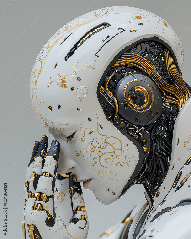 Aufkleber a calming gray backdrop frames the androidâ€™s poised stance, the contours of its face reminiscent